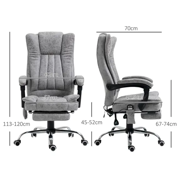 Buy Office Chair with Massage and Heat, Microfibre Reclining Computer Desk Chair with Footrest and Adjustable Height, Swivel Wheels for Home Office, Grey, 3 image