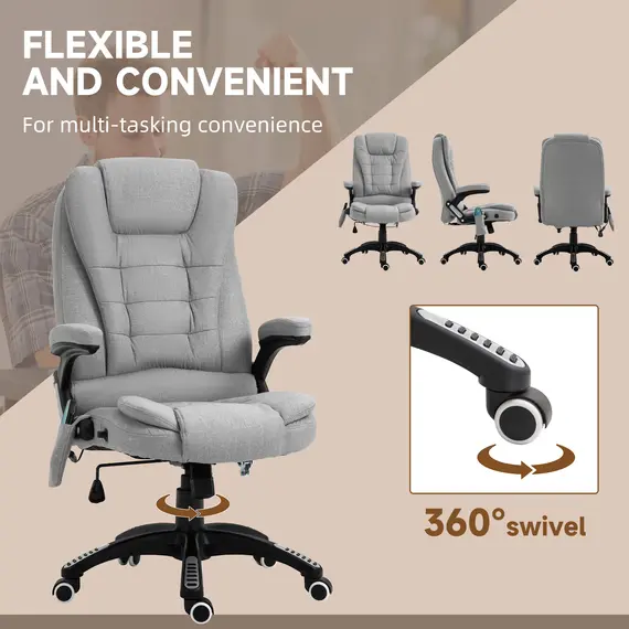 Buy Office Chair, Ergonomic Fabric Desk Chair with 6-Point Massage and Back Heated, Arms, Lumbar Support, Light Grey, 8 image