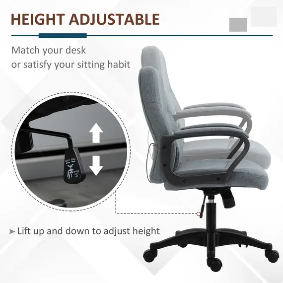 Buy Office Chair, Fabric Desk Chair Mid Back Work Study Chair with Massage Lumbar Support, Adjustable Height and Swivel Wheels, Grey, 5 image