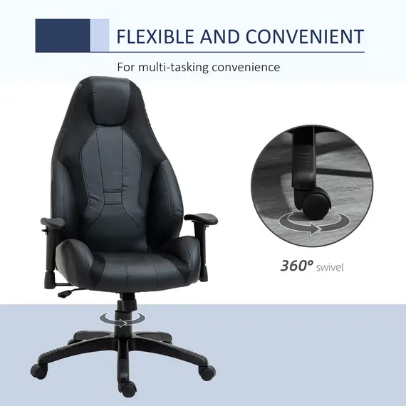 Buy Racing Gaming Chair, Mesh & Faux Leather Computer Chair with High Back, Swivel Wheels, Adjustable Height and Armrest, Black, 6 image