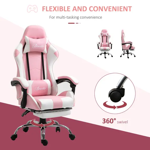 Buy Pink Computer Gaming Chair, Desk Chair with 135° Reclining Back and Retractable Footrest, Adjustable PU Leather Lumbar Support and Headrest, 6 image