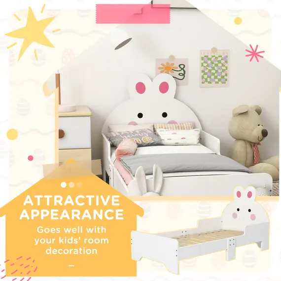 Buy Rabbit-Designed Toddler Bed, Kids Bedroom Furniture - White, 4 image