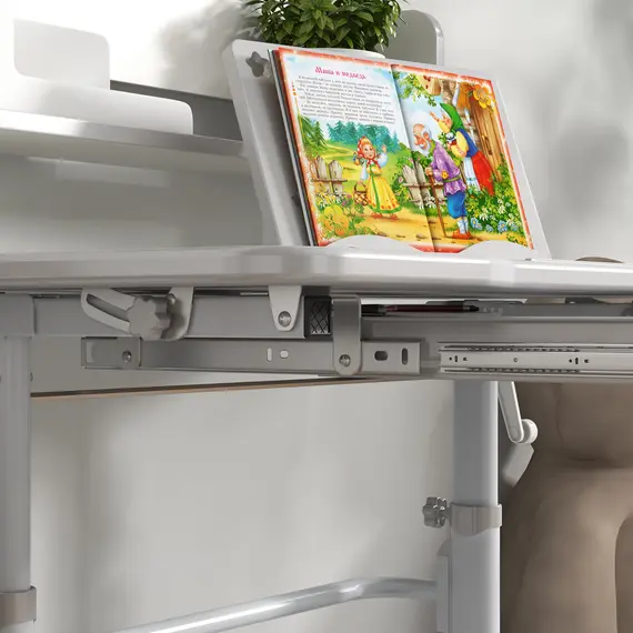 Buy Height Adjustable Kids Study Table and Chair Set, with Drawer, Storage Shelf, 80 x 54.5 x 104 cm, Grey, 9 image