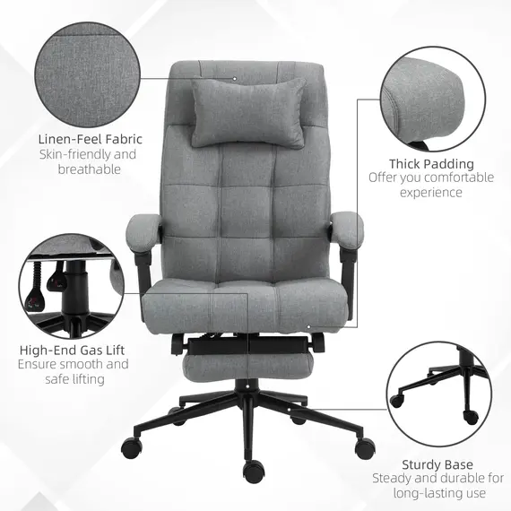 Buy Office Chair with Footrest Ergonomic Office Chair with Armrests Lumber Support and Headrest Light Grey, 7 image