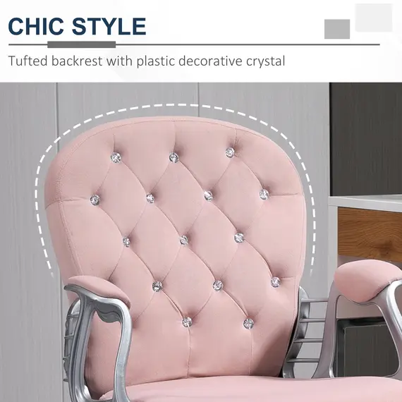 Buy Office Chair, Swivel Desk Chair, Velvet Vanity Chair with Adjustable Height and Rolling Wheels for Home Work Study, Pink, 8 image