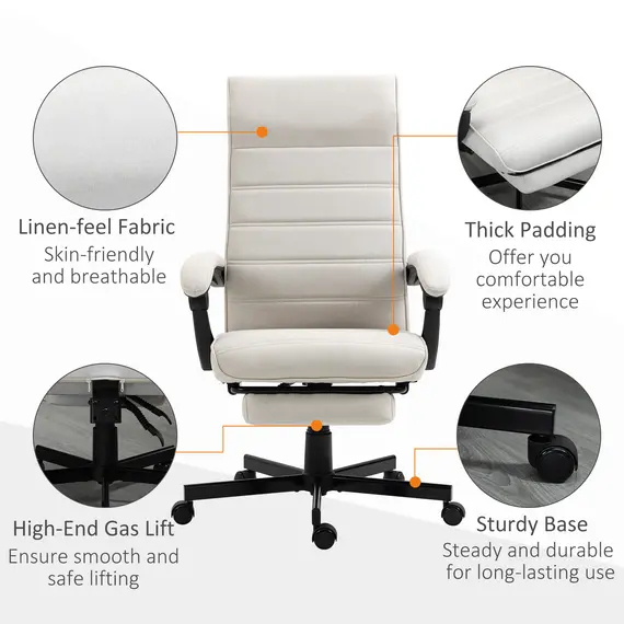 Buy Office Chair, Computer Desk Chair, Fabric Swivel Chair with Adjustable Height and Rolling Wheels for Home Office Work Study, Cream White, 7 image