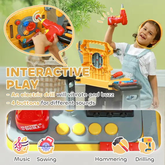 Buy 102-Piece Kids Tool Bench with Electric Drill, Storage for Ages 3-6 Years, Yellow, 6 image