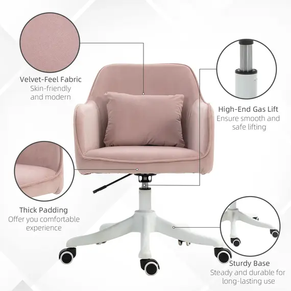 Buy Velvet Office Chair, Desk Chair, Makeup Vanity Chair with Massage Lumbar Pillow and Rolling Wheels for Bedroom and Home, Pink, 7 image