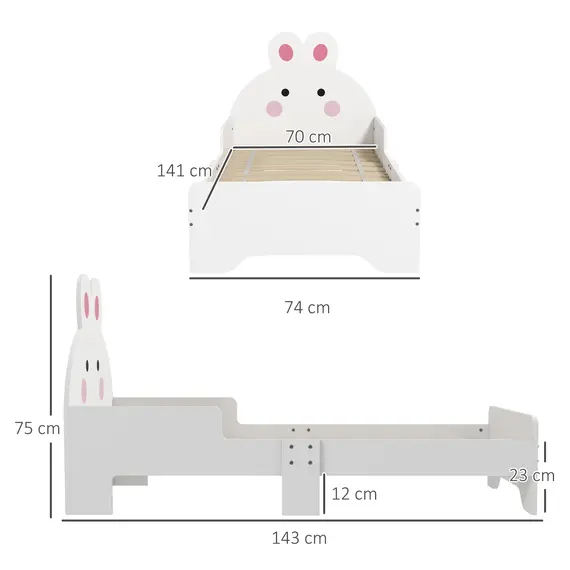 Buy Rabbit-Designed Toddler Bed, Kids Bedroom Furniture - White, 3 image