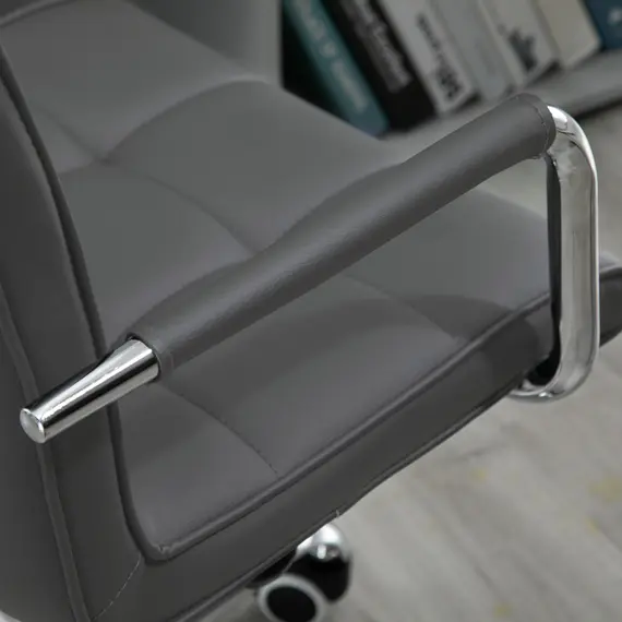 Buy PU Leather Home Office Desk Chair, Computer Chair with Mid Back, Arm, Swivel Wheels, Adjustable Height, Grey, 7 image