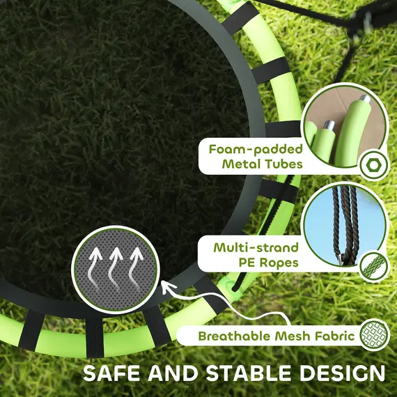 Buy 100 cm Diameter Kid Nest Swing Seat with Height Adjustable Ropes for Outdoor Indoor, Black, 4 image