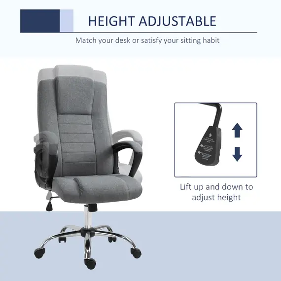 Buy Office Chair, Computer Desk Chair, Linen Fabric Swivel Chair with Adjustable Height, Rolling Wheels for Home and Study, Grey, 4 image