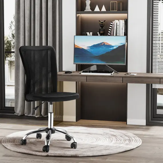 Buy Office Chair, Armless Desk Chair, Adjustable Computer Swivel Chair with Rolling Wheels and Mesh Back for Home Work Study, Black, 6 image