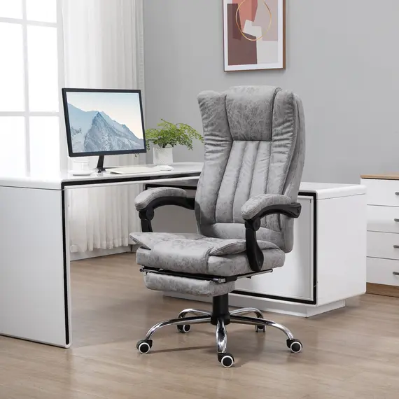 Buy Office Chair with Massage and Heat, Microfibre Reclining Computer Desk Chair with Footrest and Adjustable Height, Swivel Wheels for Home Office, Grey, 2 image