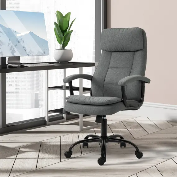 Buy Office Chair, Linen Fabric Desk Chair with 2 Point Massage in Lumbar, Adjustable Height, Rolling Wheels, Grey, 2 image