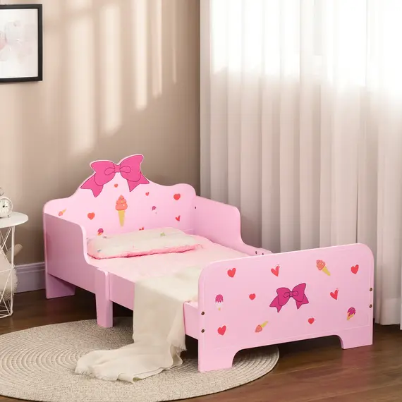 Buy Princess-Themed Kids Toddler Bed w/ Cute Patterns, Safety Rails, for Ages 3-6 Years - Pink, 7 image