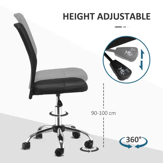 Buy Office Chair, Armless Desk Chair, Adjustable Computer Swivel Chair with Rolling Wheels and Mesh Back for Home Work Study, Black, 5 image