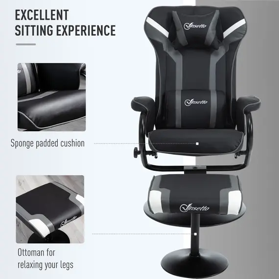 Buy Reclining Chair and Stool Set, Recliner Chair with Headrest, Gaming Chair with Lumbar Support, Pedestal Base for Home Office, Grey, 5 image