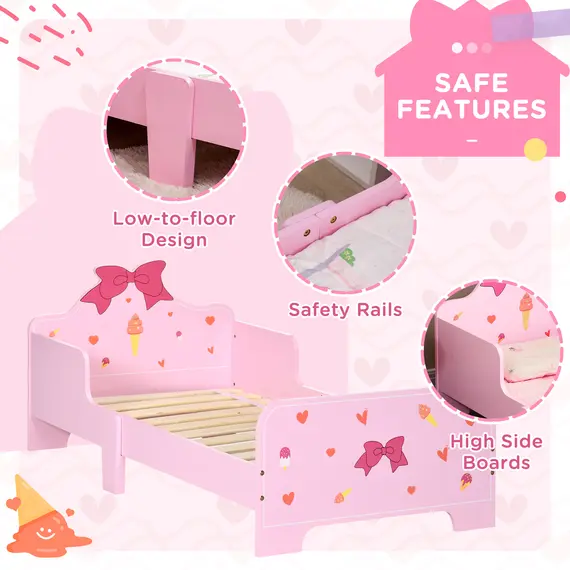 Buy Princess-Themed Kids Toddler Bed w/ Cute Patterns, Safety Rails, for Ages 3-6 Years - Pink, 5 image