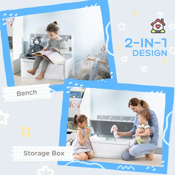 Buy 2 In 1 Kids Storage Bench, Toy Box w/ Safety Rod - Grey, 4 image