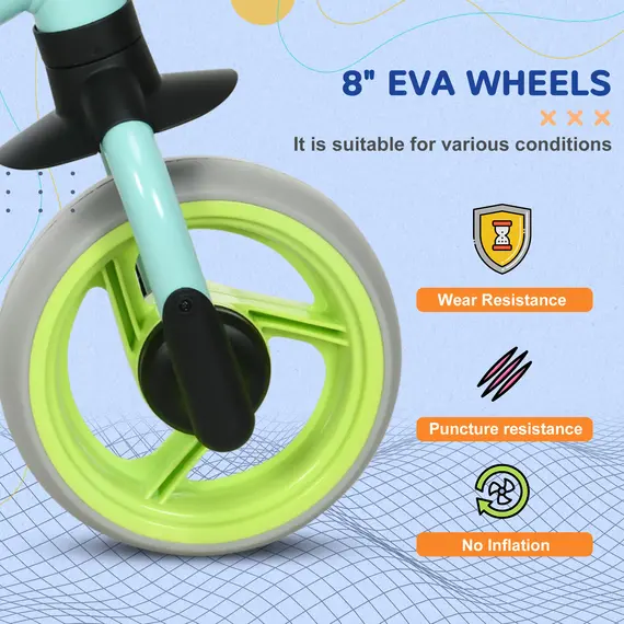 Buy 8" Balance Bike, Lightweight Training Bike for Children, with Adjustable Seat, EVA Wheels, Easy installation - Green, 5 image