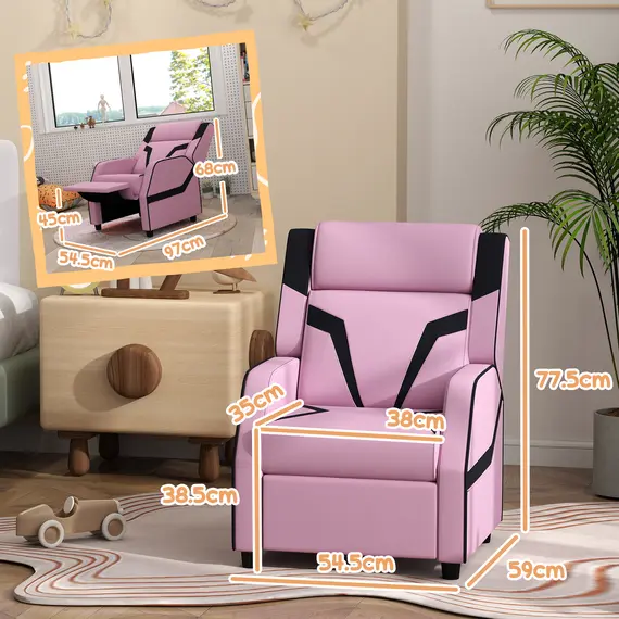 Buy 2 in 1 Kids Chair Recliner with Backrest, Armrest, Footrest, PU Leather, for 3-9 Years Old, Pink, 3 image
