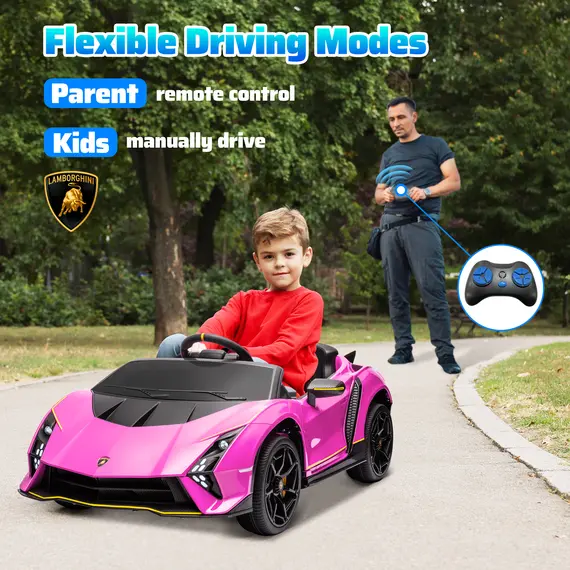 Buy 12V Lamborghini Autentica Licensed Kids Electric Car with Remote Control, 4 Suspension Wheels, Soft Start, Pink, 6 image