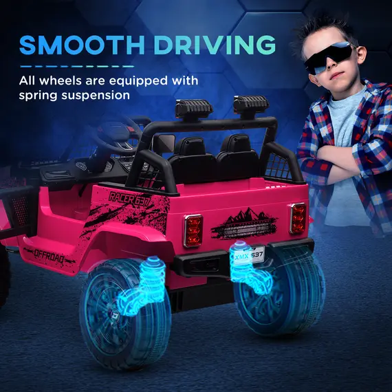 Buy 12V Battery Powered Kids Ride-On Car, Electric Truck w/ Spring Suspension, Remote, Music, Horn, Lights, Pink, 5 image
