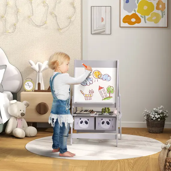 Buy 3-In-1 Kids Easel with Paper Roll, Art Easel, with Storage - Grey, 2 image