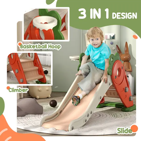 Buy 3 in 1 Foldable Toddler Slide with Basketball Hoop, Climber, Carrot-themed, for 1-3 Years, 4 image