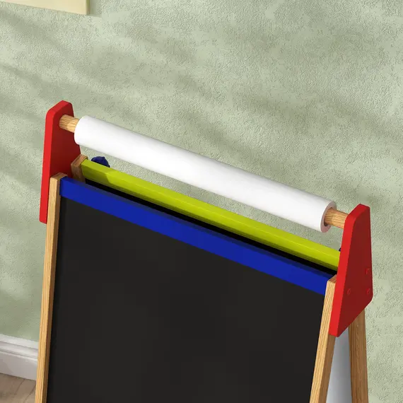 Buy 3-in-1 Wooden Kids Easel with Paper Roll, Whiteboard, Chalkboard, Painting Accessories, 8 image