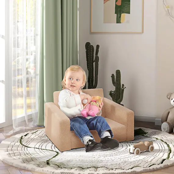 Buy 2 in 1 Kids Armchair, Foldable Recliner for 1.5-3 Years Old, Khaki, 2 image