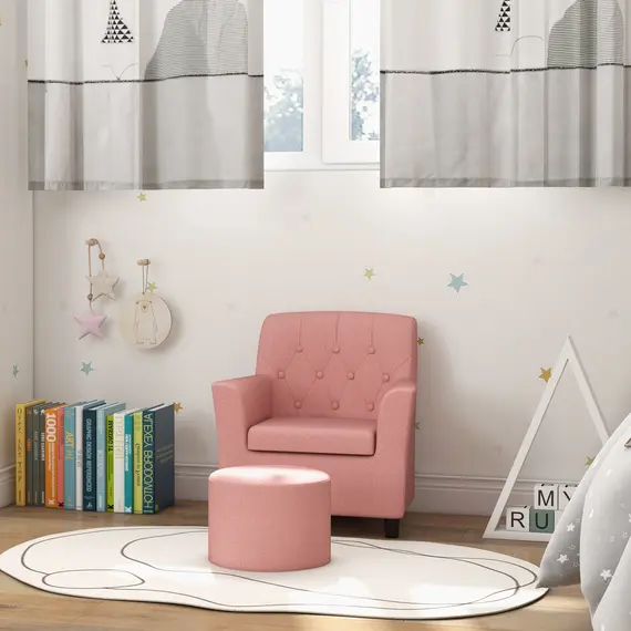Buy 2PCs Kids Sofa Set with Footrest, for Playroom, Bedroom, Pink, 8 image