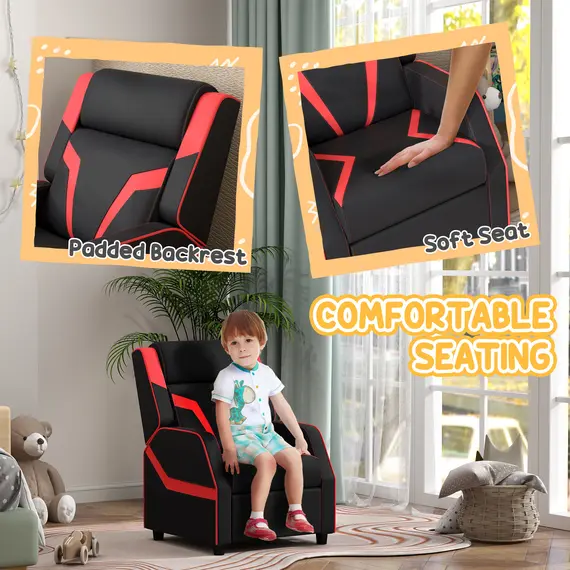 Buy 2 in 1 Kids Chair Recliner with Backrest, Armrest, Footrest, PU Leather, for 3-9 Years Old, Black, 5 image