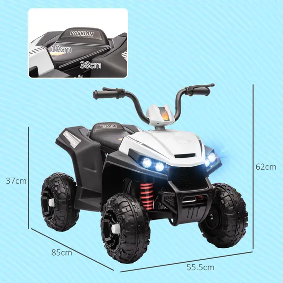 Buy 12V Kids Electric Quad Bike w/ Spring Suspension System, Forward, Backward, LED Light, Music, MP3, White, 3 image
