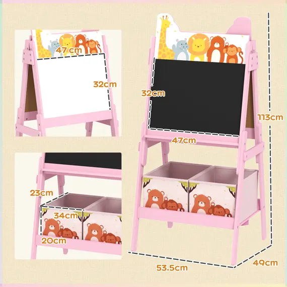 Buy 2 in 1 Kids Easel with Whiteboard, Chalkboard, Storage Boxes, for Ages 3-8 Years, Pink, 3 image