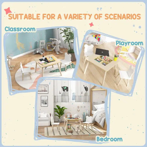 Buy 3-Piece Kids Table and Chairs Set with Convertible Desk and Storage Grid, Kids Activity Table for Nursery, Playroom, 7 image