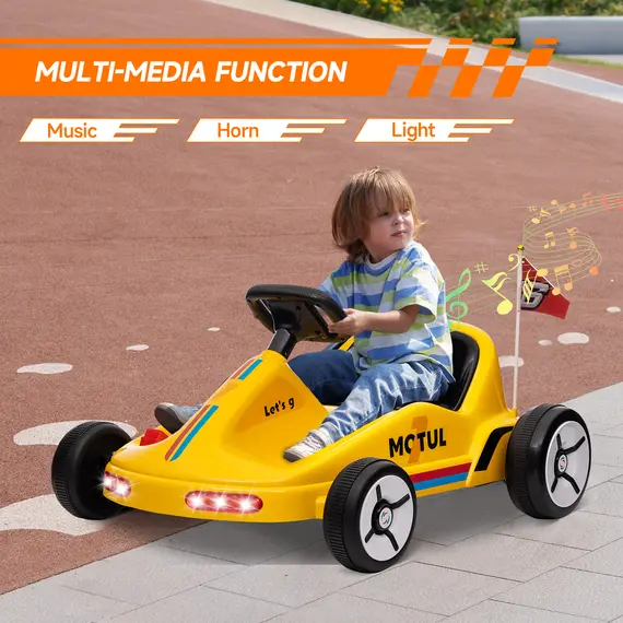 Buy 6V Electric Go Kart for Kids with Music, Light, Horn, for 3-5 Years, Yellow, 5 image