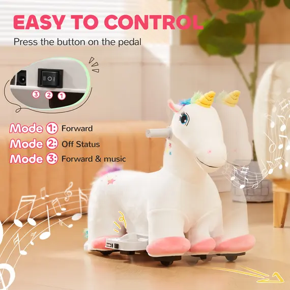 Buy 6V Electric Ride on Unicorn, Battery Powered Kids Ride on Animal Toy with Music Forward Control, for 18-36 Months, 6 image