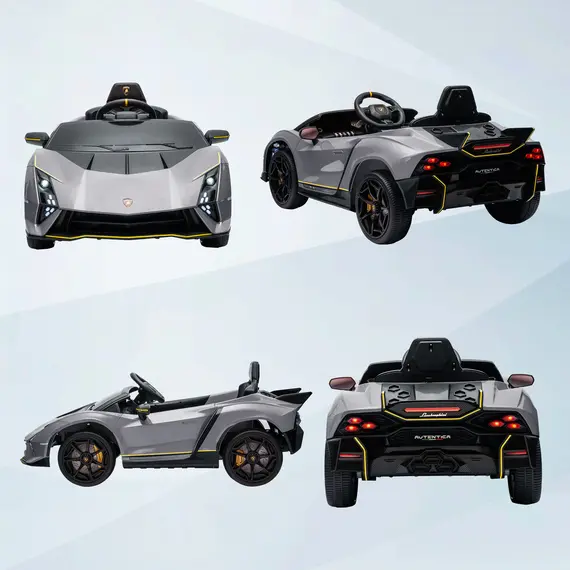 Buy 12V Lamborghini Autentica Licensed Kids Electric Car with Remote Control, 4 Suspension Wheels, Soft Start, Grey, 8 image