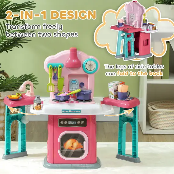 Buy 45-Piece Kids Kitchen, Toy Kitchen, with Rotating Side Tables, Lights, Sound Spray, 6 image