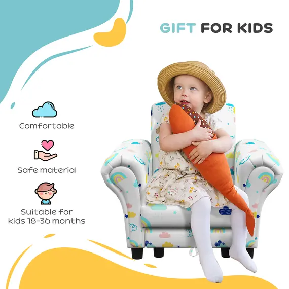 Buy 2 Piece Kids Sofa Set with Cloud Design, Wooden Frame, for 1.5-3 Years Old, White, 7 image