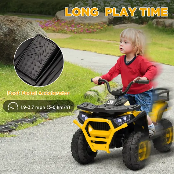 Buy 12V Kids Electric Ride on ATV, Battery Powered Quad Bike w/ Spring Suspension, Forward Backward, Storage Basket - Yellow, 6 image