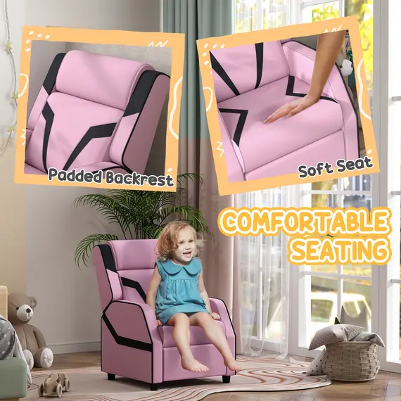 Buy 2 in 1 Kids Chair Recliner with Backrest, Armrest, Footrest, PU Leather, for 3-9 Years Old, Pink, 5 image