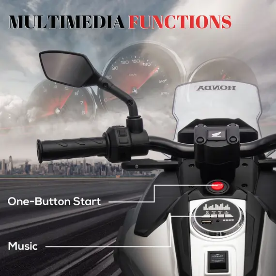 Buy 12V Honda Licensed Kids Electric Motorbike w/ Music, Headlights, Early Education Function, for Ages 3-6 Years, White, 5 image