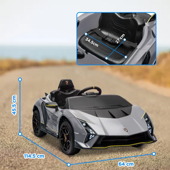 Buy 12V Lamborghini Autentica Licensed Kids Electric Car with Remote Control, 4 Suspension Wheels, Soft Start, Grey, 3 image