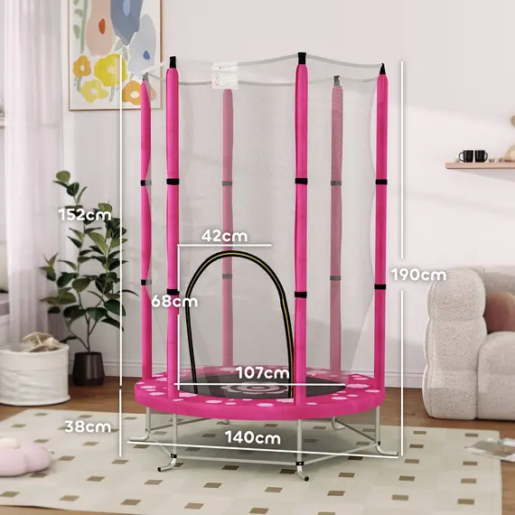 Buy 4.6FT Toddler Trampoline w/ Safety Enclosure Net, for Indoor Outdoor Use, Ages 3-6 Years, Sun Pattern - Pink, 3 image