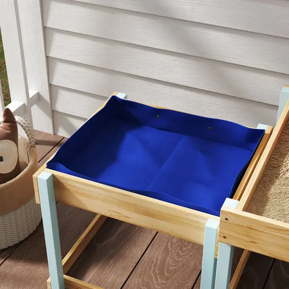 Buy 2 PCS Wooden Outdoor Sand and Water Play Tables with Bottom Liner for Kids Aged 3-8 Years Old, Natural Wood Finish, 9 image