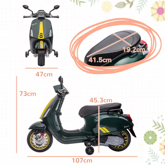 Buy 12V Vespa Licensed Kids Electric Motorbike w/ Music, Headlights, FM Radio, for 3-6 Years - Green, 3 image