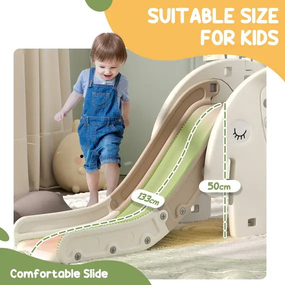 Buy 3 in 1 Toddler Slide with Basketball Hoop, Climber, Elephant-Themed, for 1-3 Years, Cream White, 7 image